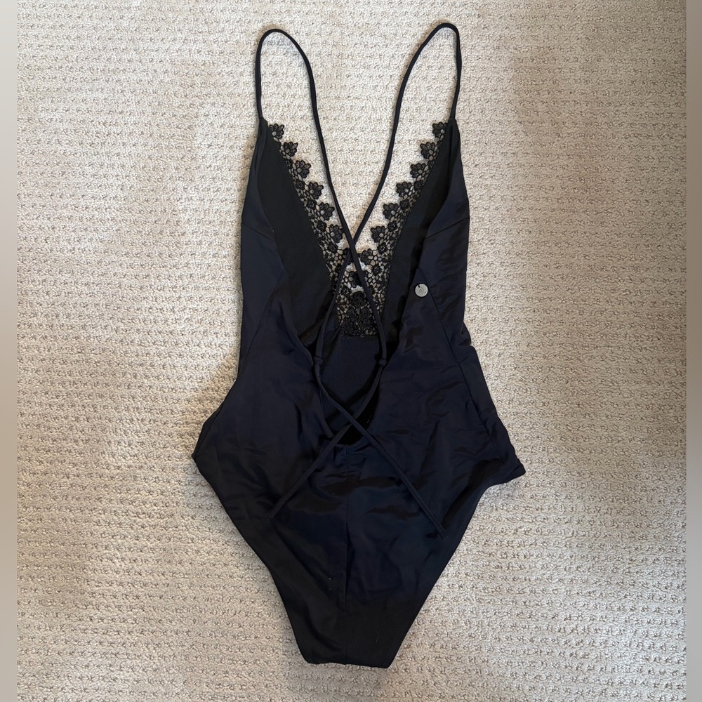Black Lace Plunge Swimsuit